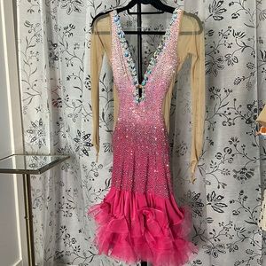 Professional Latin/Rhythm Ballroom Dress by Jeravae Swarovski Size XS/S Fuschia